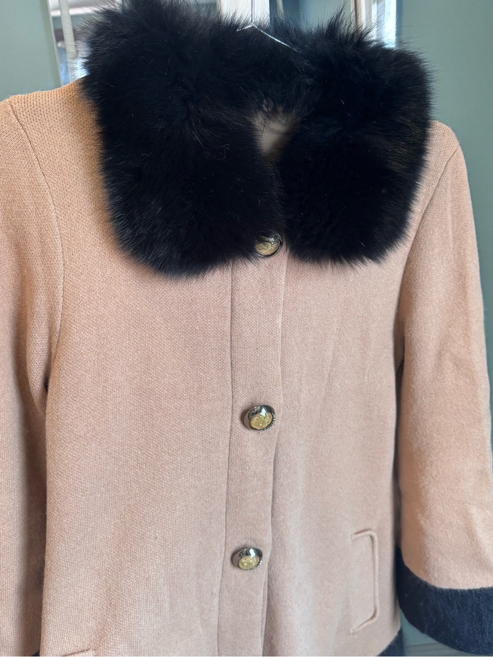 Vintage Real Fox Fur Collar (Detachable)Wool Blend Coat - Picture 4 of 15